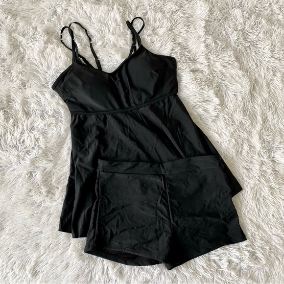 NWOT Two Piece Black Tankini Boy Shorts Modest Swimsuit Bikini - Picture 10 of 14